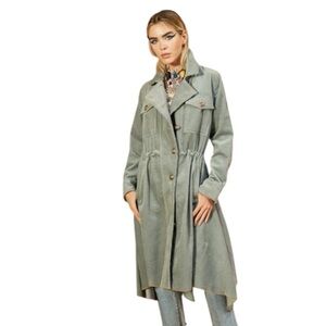 NWT Aratta Stylish Blue Gray Corduroy Coat with Rhinestone Pins
